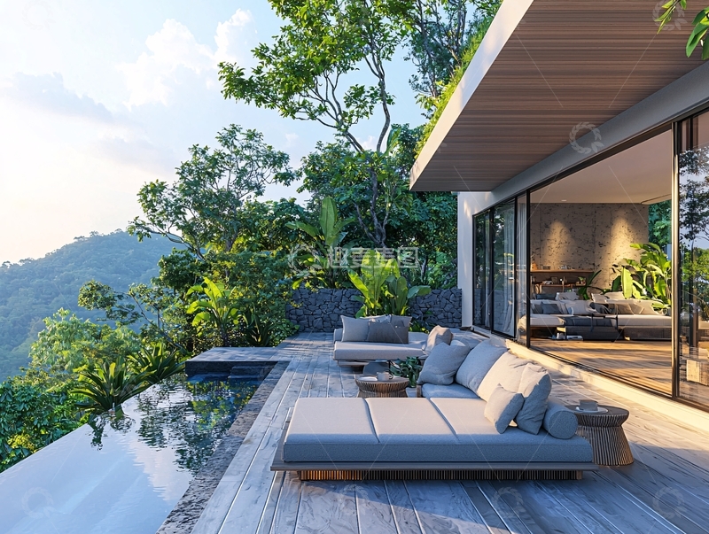 高清大图下载【趣麦麦图】山顶别墅无边泳池