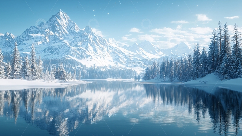 高清大图下载【趣麦麦图】雪山湖泊倒影