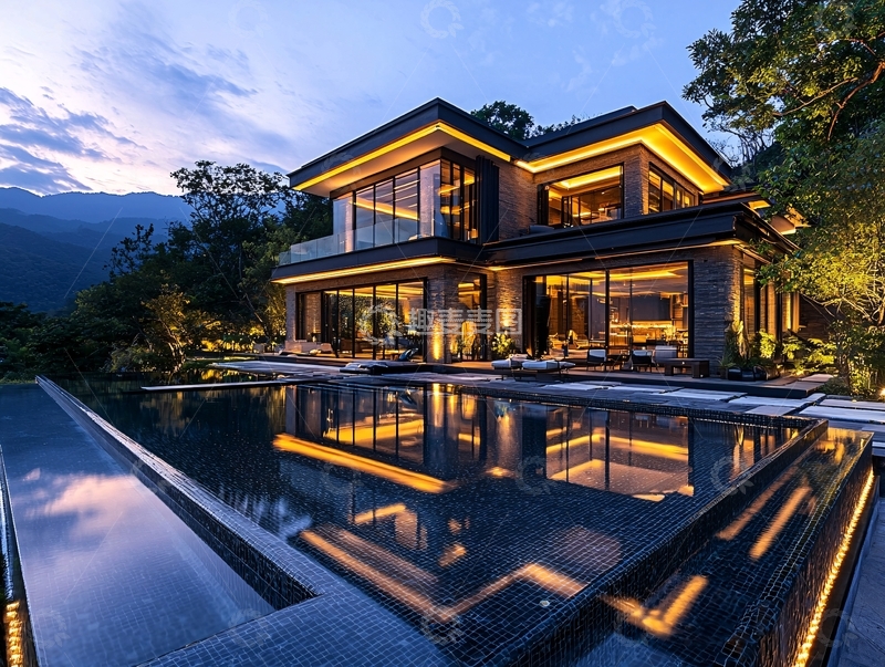 高清大图下载【趣麦麦图】山景别墅夜景