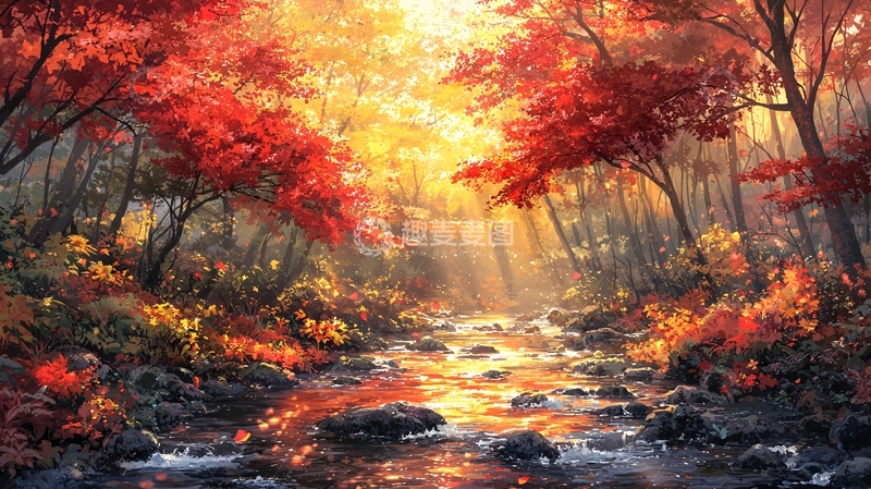 高清大图下载【趣麦麦图】秋日森林小溪