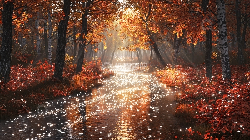 高清大图下载【趣麦麦图】秋季森林小溪