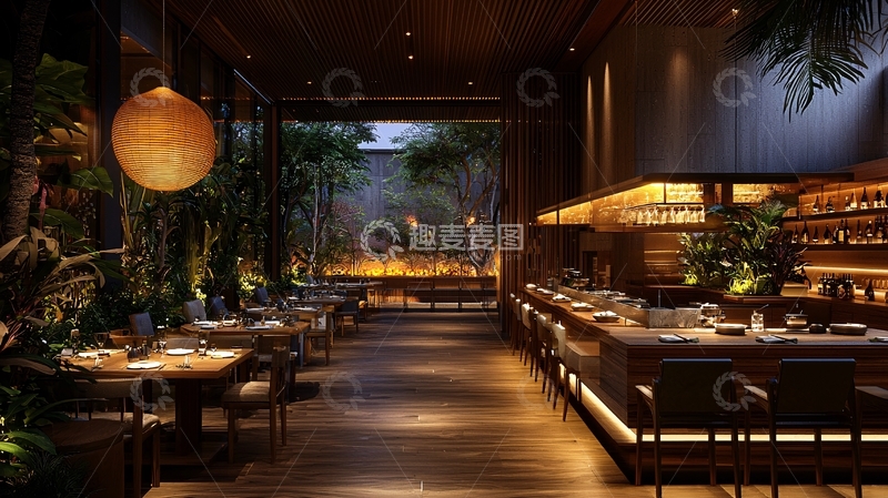 高清大图下载【趣麦麦图】昏暗灯光下的高级餐厅