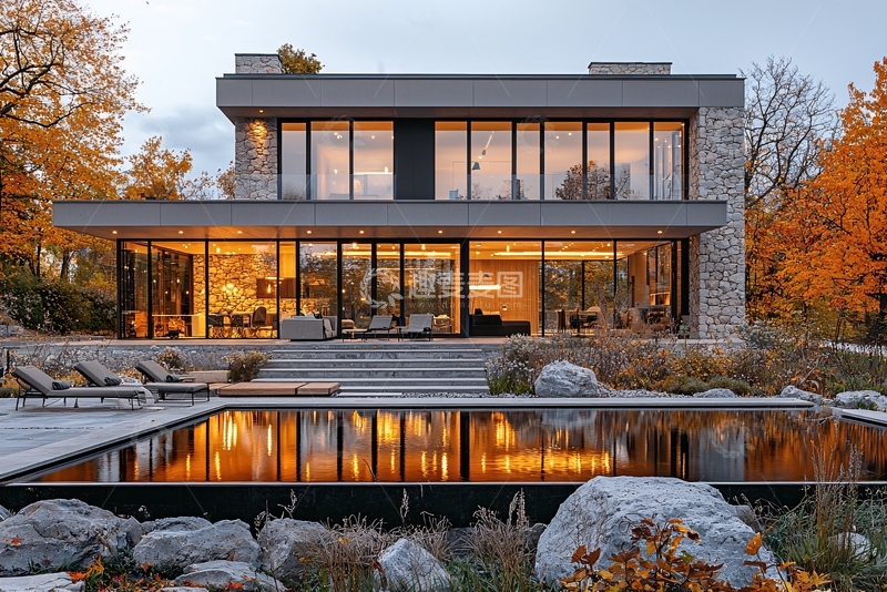 高清大图下载【趣麦麦图】现代简约石材别墅