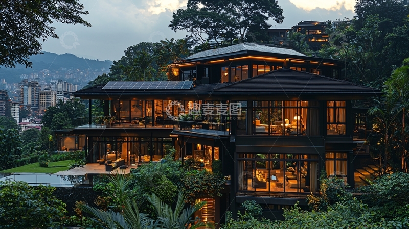高清大图下载【趣麦麦图】山顶豪宅夜景