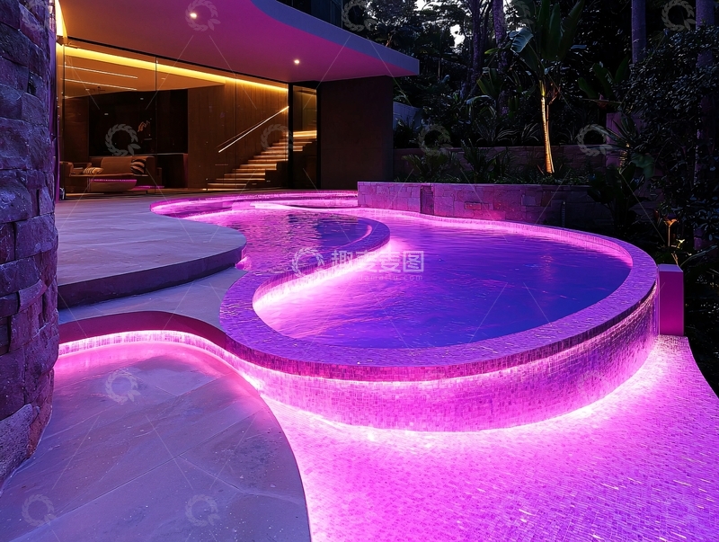 高清大图下载【趣麦麦图】夜晚泳池灯光