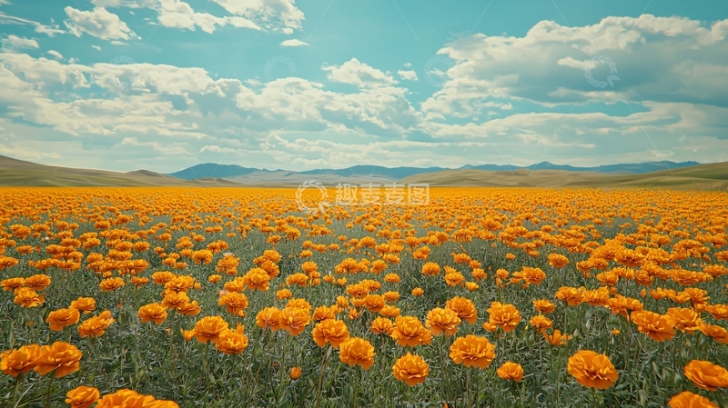 高清大图下载【趣麦麦图】金黄花海蓝天白云
