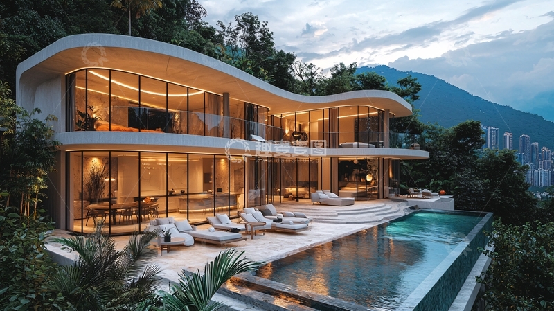 高清大图下载【趣麦麦图】山顶豪宅夜景