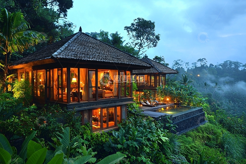 高清大图下载【趣麦麦图】山林别墅夜景