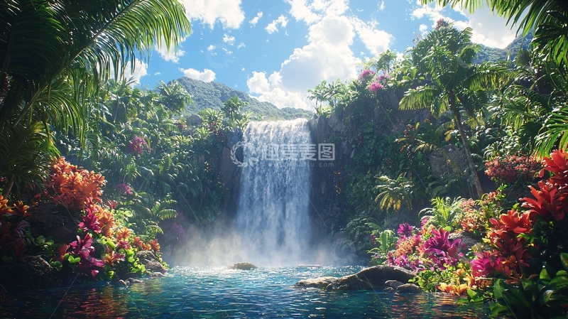 高清大图下载【趣麦麦图】热带雨林瀑布