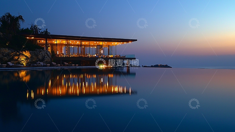 高清大图下载【趣麦麦图】海边别墅夜景