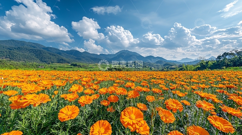 高清大图下载【趣麦麦图】阳光明媚下的金盏花田
