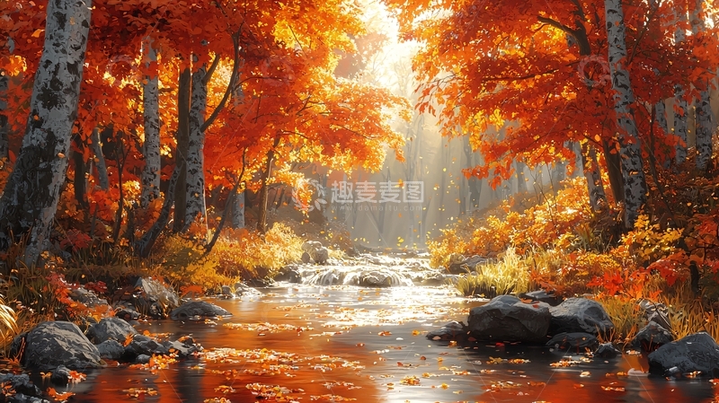 高清大图下载【趣麦麦图】秋日森林溪流26