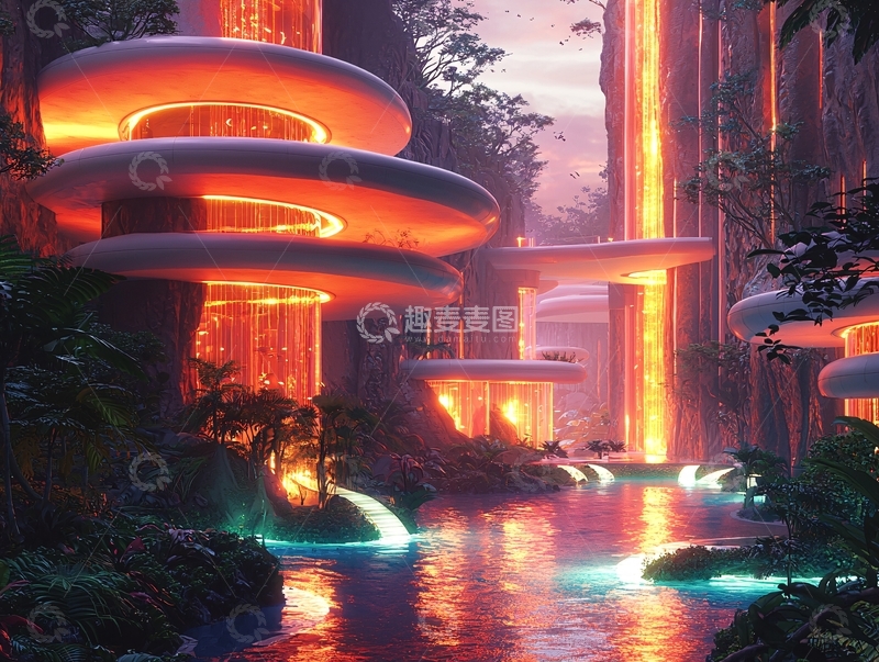 高清大图下载【趣麦麦图】未来科技感雨林城市