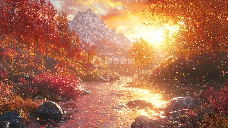 高清大图下载【趣麦麦图】秋日山间溪流景色