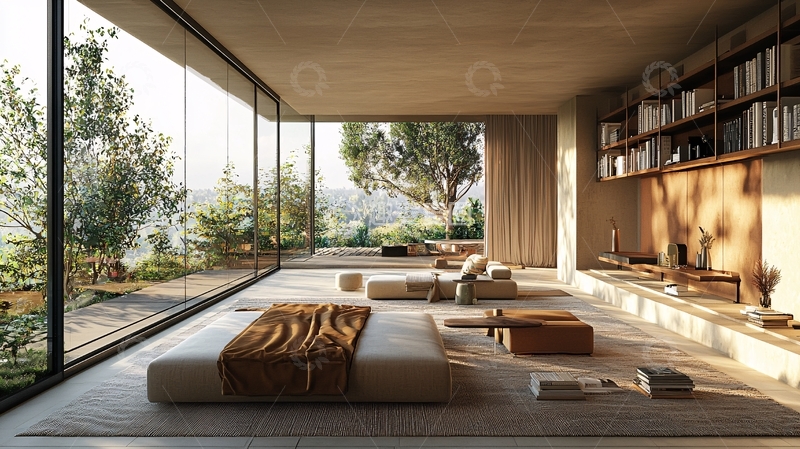 高清大图下载【趣麦麦图】极简风落地窗卧室设计