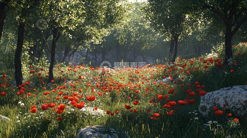 高清大图下载【趣麦麦图】阳光洒进罂粟花田