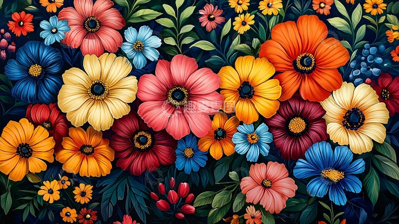 高清大图下载【趣麦麦图】色彩鲜艳的花卉图案
