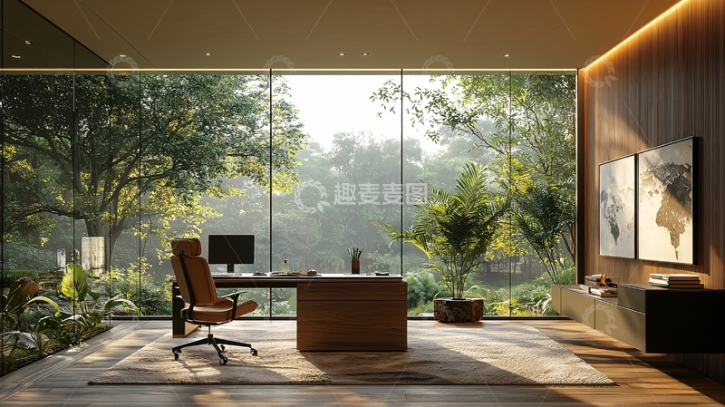 高清大图下载【趣麦麦图】极简风格办公室落地窗