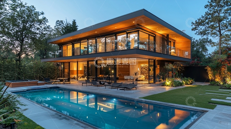 高清大图下载【趣麦麦图】现代简约别墅夜景