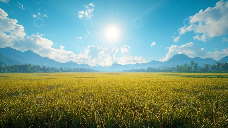 高清大图下载【趣麦麦图】阳光明媚的稻田风光