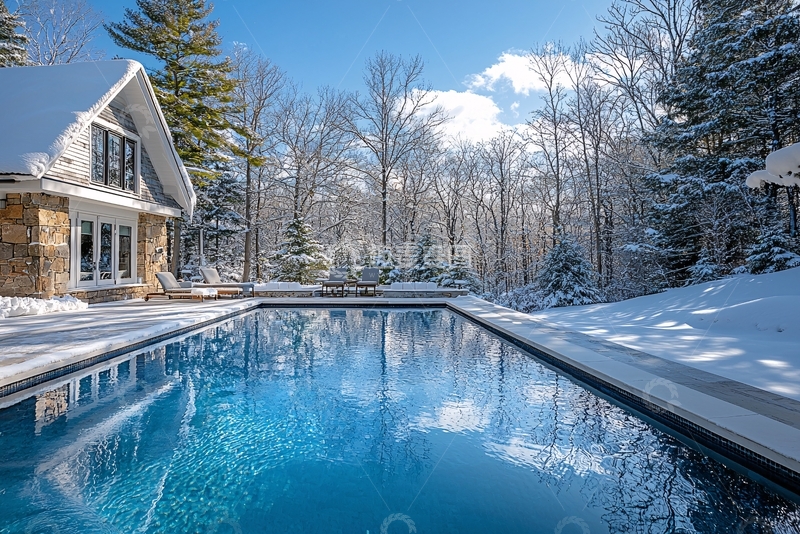 高清大图下载【趣麦麦图】冬日泳池别墅