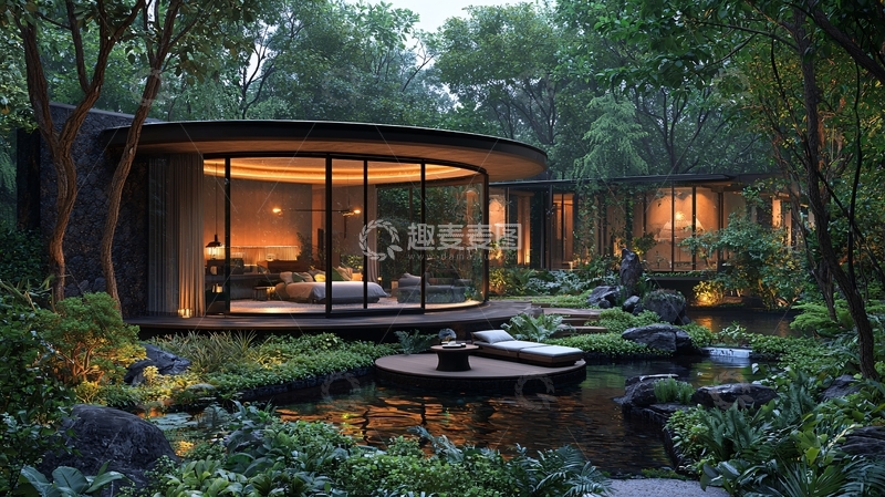 高清大图下载【趣麦麦图】森林环绕的现代住宅