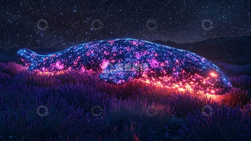 高清大图下载【趣麦麦图】星空下的发光鲸鱼