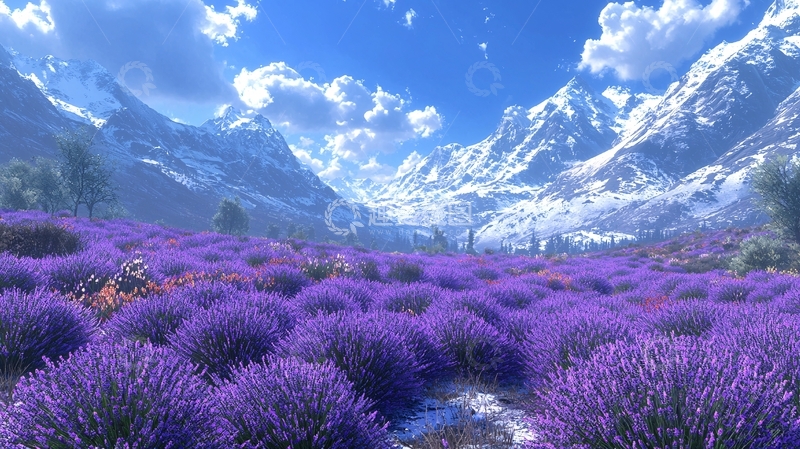 高清大图下载【趣麦麦图】雪山薰衣草田