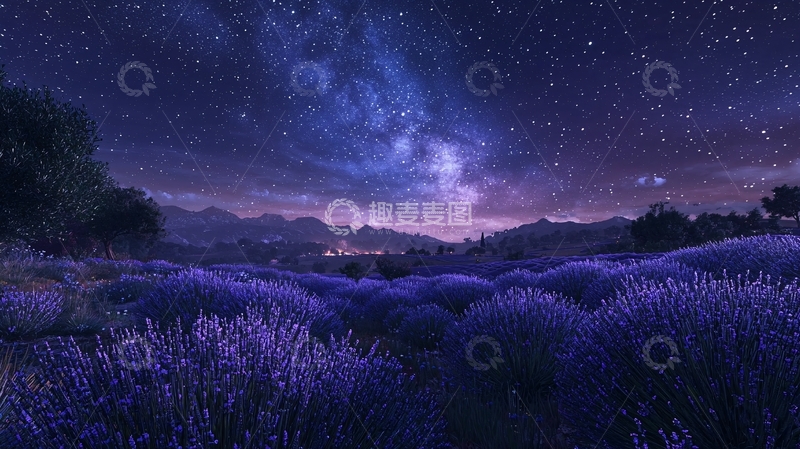 高清大图下载【趣麦麦图】星空下的薰衣草田