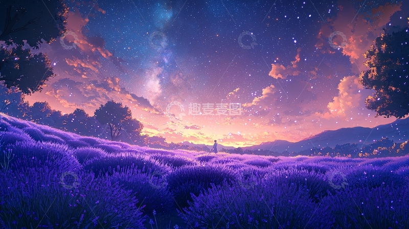 高清大图下载【趣麦麦图】梦幻紫色薰衣草田