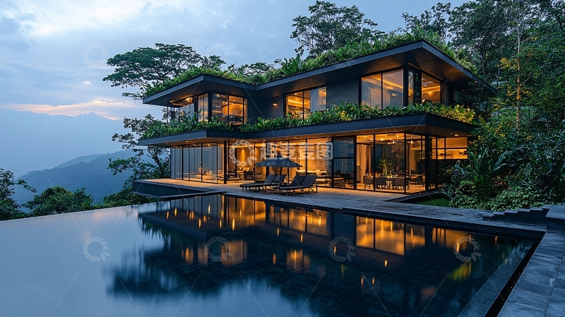 高清大图下载【趣麦麦图】山顶别墅夜景