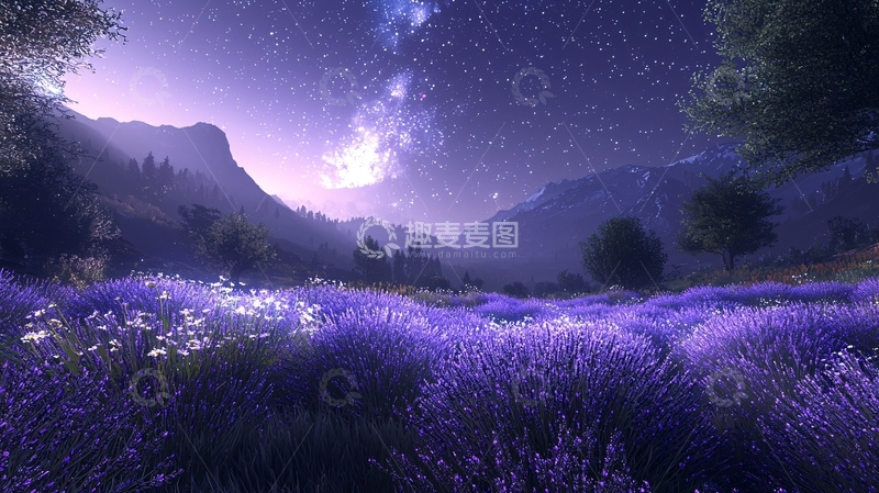 高清大图下载【趣麦麦图】星空下的薰衣草田