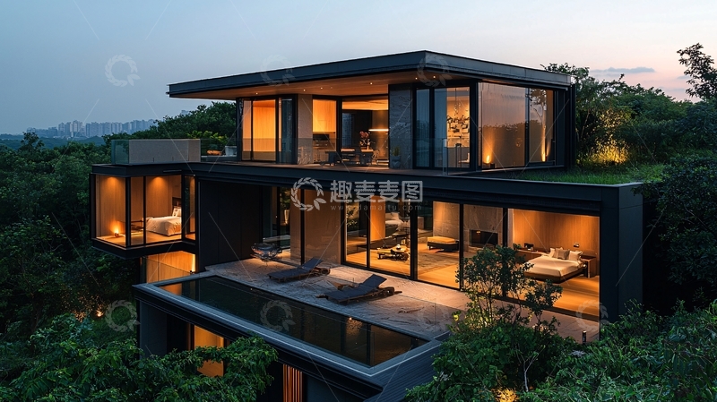 高清大图下载【趣麦麦图】现代简约别墅夜景