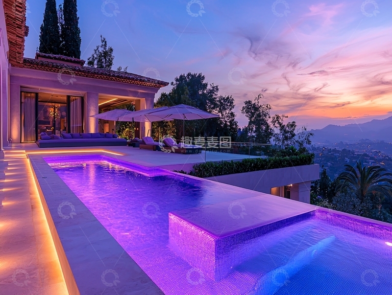 高清大图下载【趣麦麦图】夜景别墅泳池