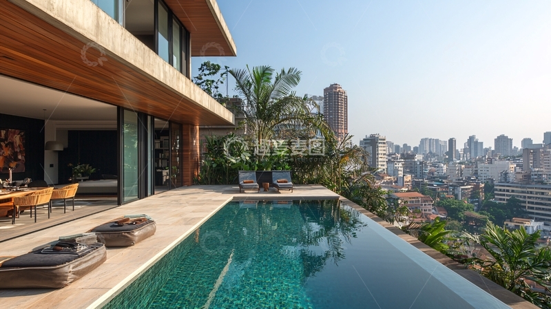 高清大图下载【趣麦麦图】现代简约别墅泳池景观