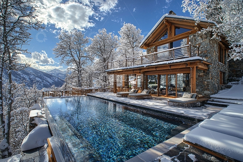 高清大图下载【趣麦麦图】雪山别墅泳池