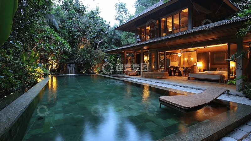 高清大图下载【趣麦麦图】私家泳池别墅夜景