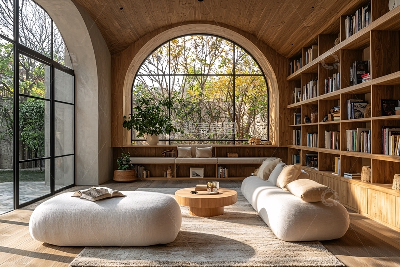 高清大图下载【趣麦麦图】拱形窗书房设计
