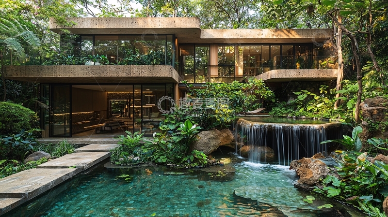 高清大图下载【趣麦麦图】绿树环绕的现代风格别墅