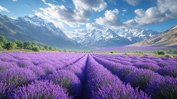 雪山下的薰衣草田