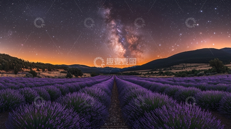 高清大图下载【趣麦麦图】星空下的薰衣草田