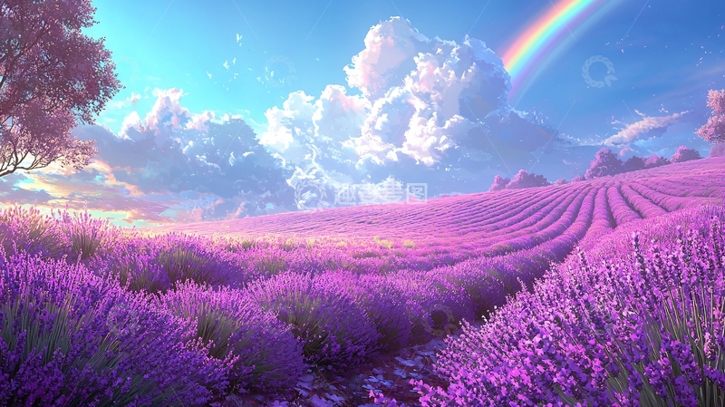 高清大图下载【趣麦麦图】梦幻薰衣草田园彩虹风景
