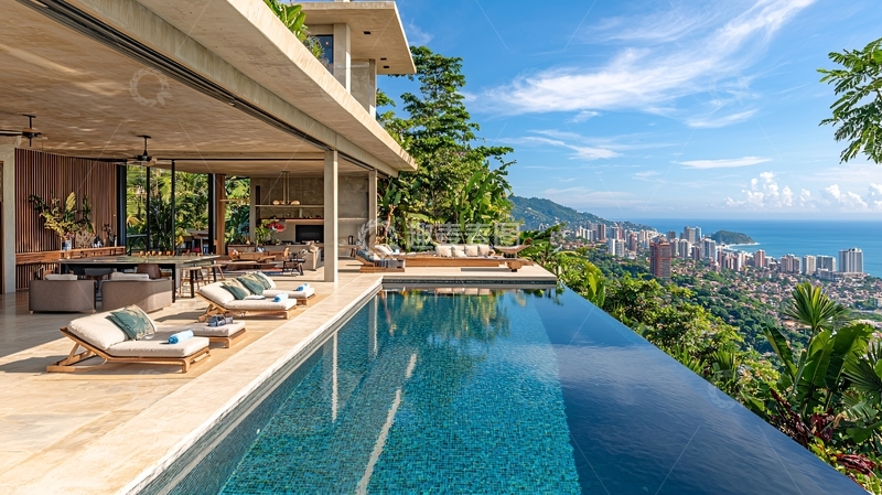 高清大图下载【趣麦麦图】山顶别墅无边泳池