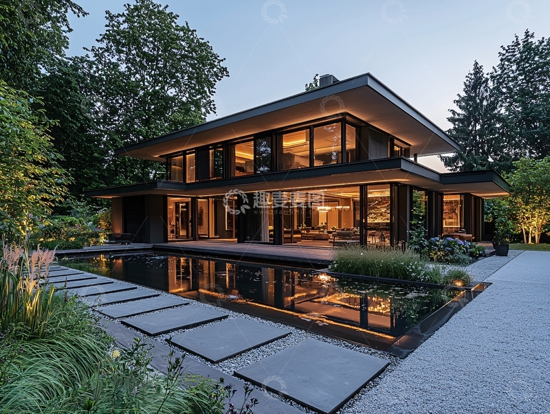 高清大图下载【趣麦麦图】现代简约别墅夜景