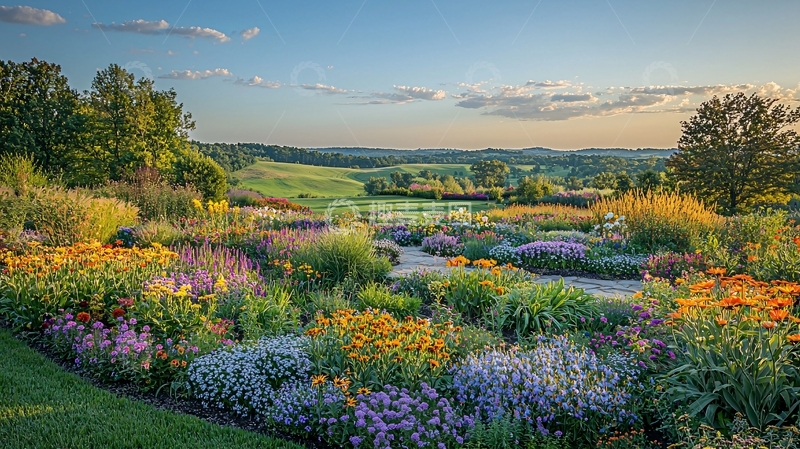 高清大图下载【趣麦麦图】夕阳下的彩色花园