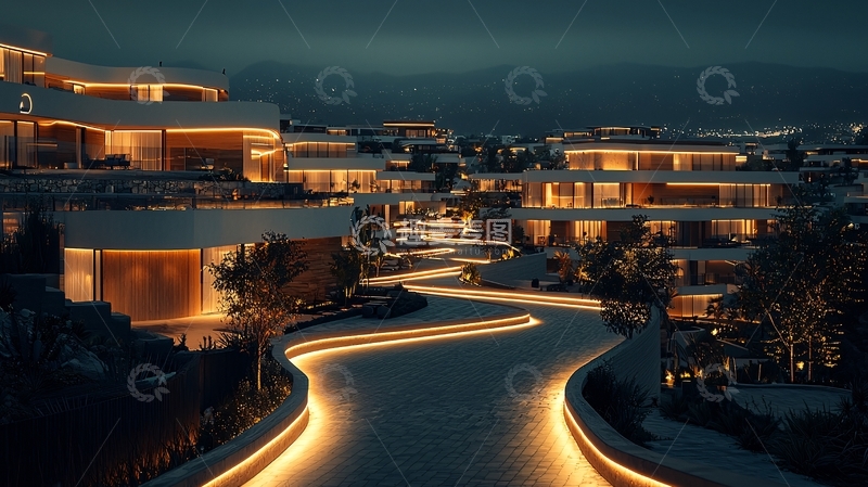 高清大图下载【趣麦麦图】夜景别墅群