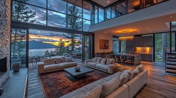 现代极简风格湖景别墅客厅