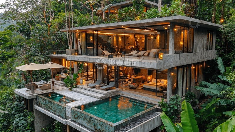 高清大图下载【趣麦麦图】丛林别墅空中泳池