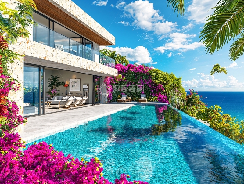 高清大图下载【趣麦麦图】海边别墅泳池豪宅