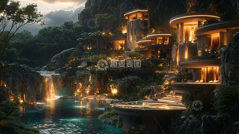 高清大图下载【趣麦麦图】山崖上的豪华度假村